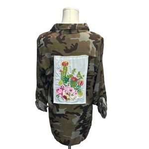 Andree by UNIT Camo Button Down Top Camo Floral Cactus Patchwork Boho Western XL